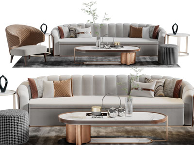 现代多人沙发、休闲沙发和茶几组合