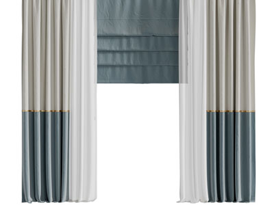 现代撞色窗纱窗帘3d模型 现代撞色窗纱窗帘