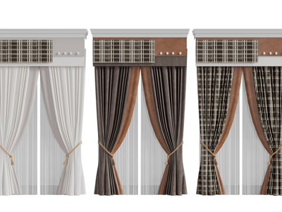 现代方格图案的窗帘窗纱3d模型 现代方格图案的窗帘窗纱