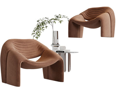 侘寂风单人沙发、边几3d模型 侘寂风单人沙发、边几