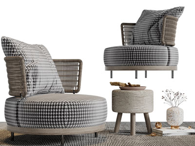 侘寂风单人沙发、边几3d模型 侘寂风单人沙发、边几