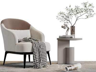 新中式休闲单人沙发、边几3d模型 新中式休闲单人沙发、边几