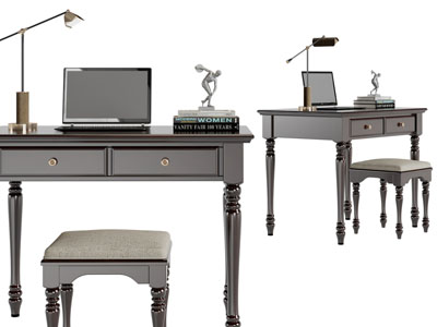 欧式黑色书桌方凳组合