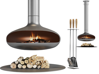 现代悬挂式壁炉火炉