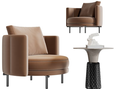 现代单人沙发、边几3d模型 现代单人沙发、边几