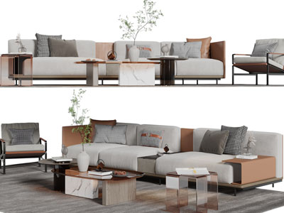 现代多人沙发、休闲椅子和茶几组合
