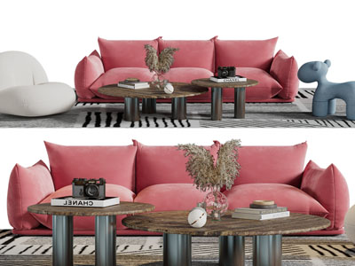 侘寂风多人、单人沙发、茶几组合