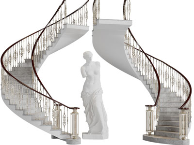 欧式雕花铁艺栏杆的旋转楼梯3d模型 欧式雕花铁艺栏杆的旋转楼梯