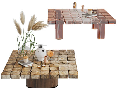 侘寂风方形茶几3d模型 侘寂风方形茶几