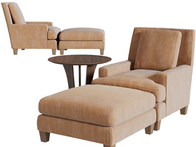 现代单人沙发、脚踏3d模型 现代单人沙发、脚踏