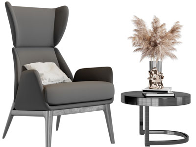 现代休闲沙发椅、边几3d模型 现代休闲沙发椅、边几