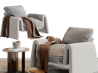 侘寂风休闲沙发椅子、边几3d模型 侘寂风休闲沙发椅子、边几