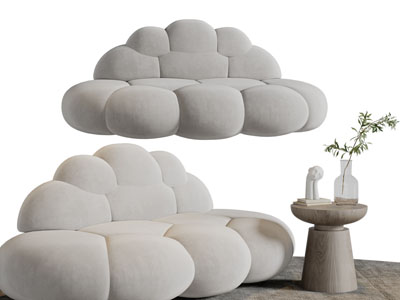 侘寂风云朵造型单人沙发、边几