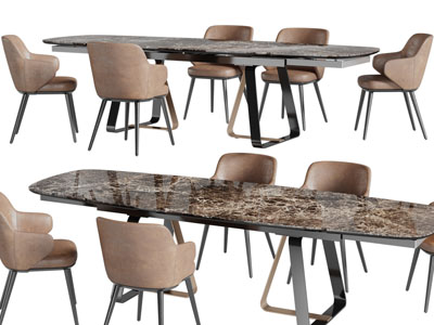 现代长方形餐桌椅组合