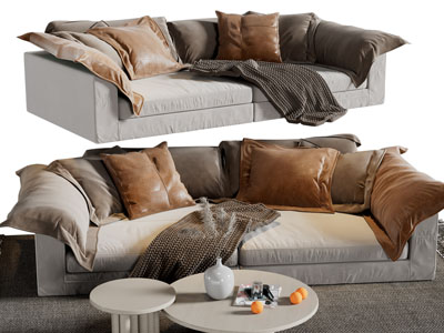 侘寂风双人沙发、茶几组合