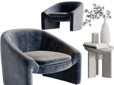 侘寂风单人沙发、边几3d模型 侘寂风单人沙发、边几