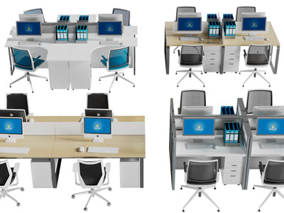 现代四人位办公桌椅组合