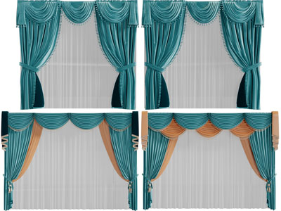 欧式带窗帘头的窗纱窗帘3d模型 欧式带窗帘头的窗纱窗帘