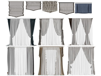 欧式窗帘窗纱、罗马帘3d模型 欧式窗帘窗纱、罗马帘