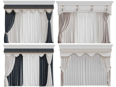 欧式窗帘窗纱3d模型 欧式窗帘窗纱