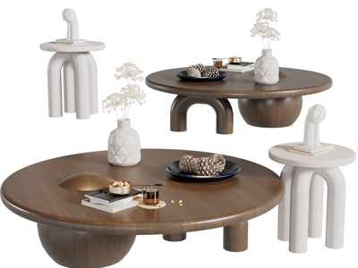 侘寂风圆形茶几3d模型 侘寂风圆形茶几