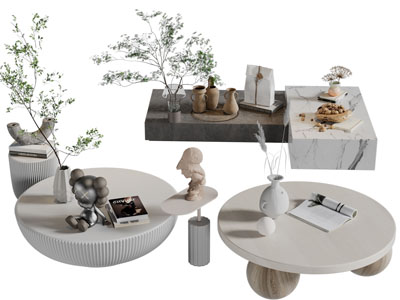 侘寂风圆形茶几、边几3d模型 侘寂风圆形茶几、边几