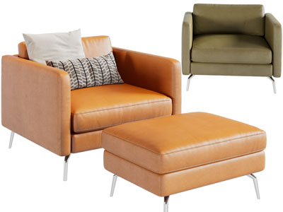 现代休闲单人沙发、脚踏3d模型 现代休闲单人沙发、脚踏