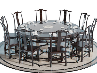 新中式圆形餐桌椅组合