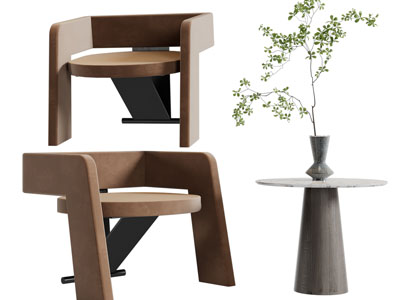 侘寂风休闲沙发椅子、边几3d模型 侘寂风休闲沙发椅子、边几