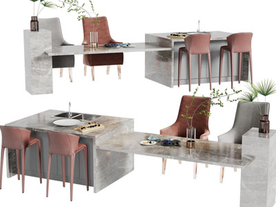 现代带水吧台的餐桌椅组合