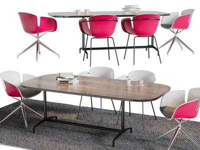 现代椭圆形餐桌椅组合