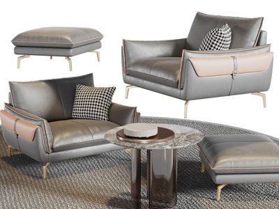 现代单人沙发、边几3d模型 现代单人沙发、边几