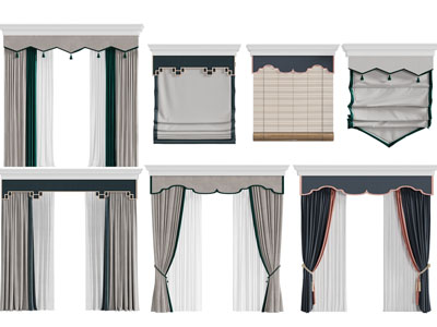 新中式窗帘窗纱、罗马帘3d模型 新中式窗帘窗纱、罗马帘