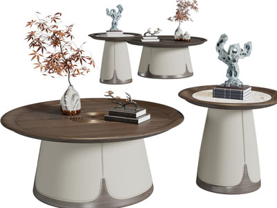 新中式圆形茶几3d模型 新中式圆形茶几