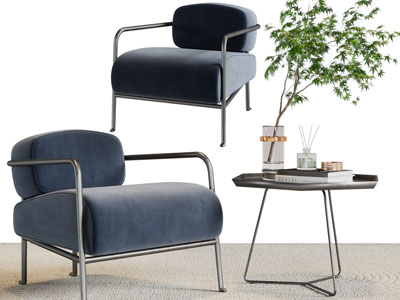 现代单人沙发、边几3d模型 现代单人沙发、边几