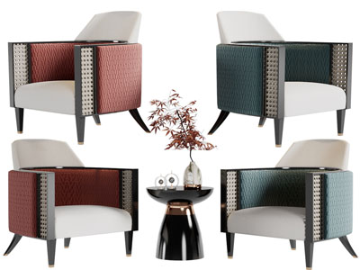 新中式休闲沙发椅子、边几3d模型 新中式休闲沙发椅子、边几