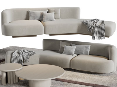 侘寂风多人沙发、茶几组合