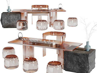 新中式茶桌、茶凳组合