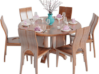 新中式圆形实木餐桌椅组合