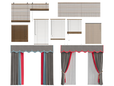 现代百叶帘、拉帘、竹帘、布艺窗帘3d模型 现代百叶帘、拉帘、竹帘、布艺窗帘