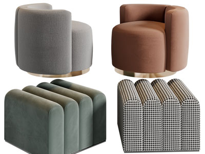 侘寂风单人沙发、沙发凳