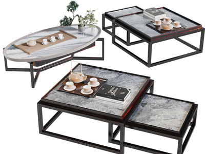 新中式方形、椭圆形茶几3d模型 新中式方形、椭圆形茶几