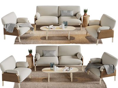 侘寂风双人、单人沙发和茶几组合