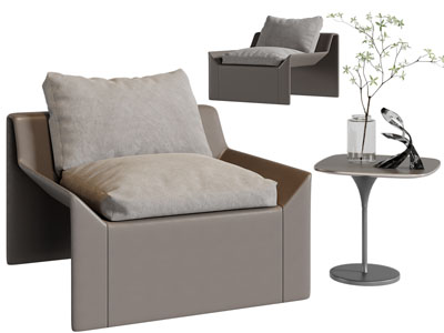 新中式单人沙发、边几