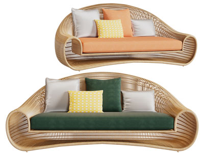 东南亚藤编多人沙发3d模型 东南亚藤编多人沙发