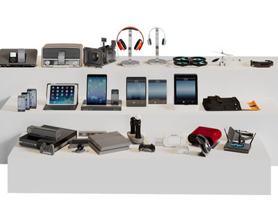 现代手机、平板电脑、耳机展柜