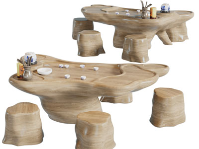 中式实木茶桌、茶凳组合