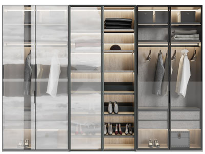 现代玻璃柜门的衣柜3d模型 现代玻璃柜门的衣柜
