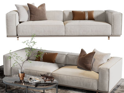 现代布艺多人沙发、茶几组合
