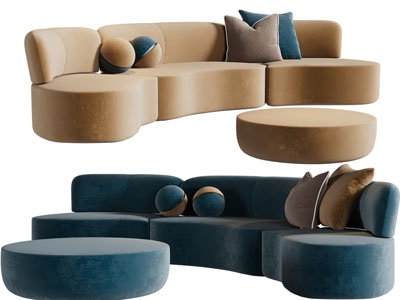 侘寂风多人沙发3d模型 侘寂风多人沙发